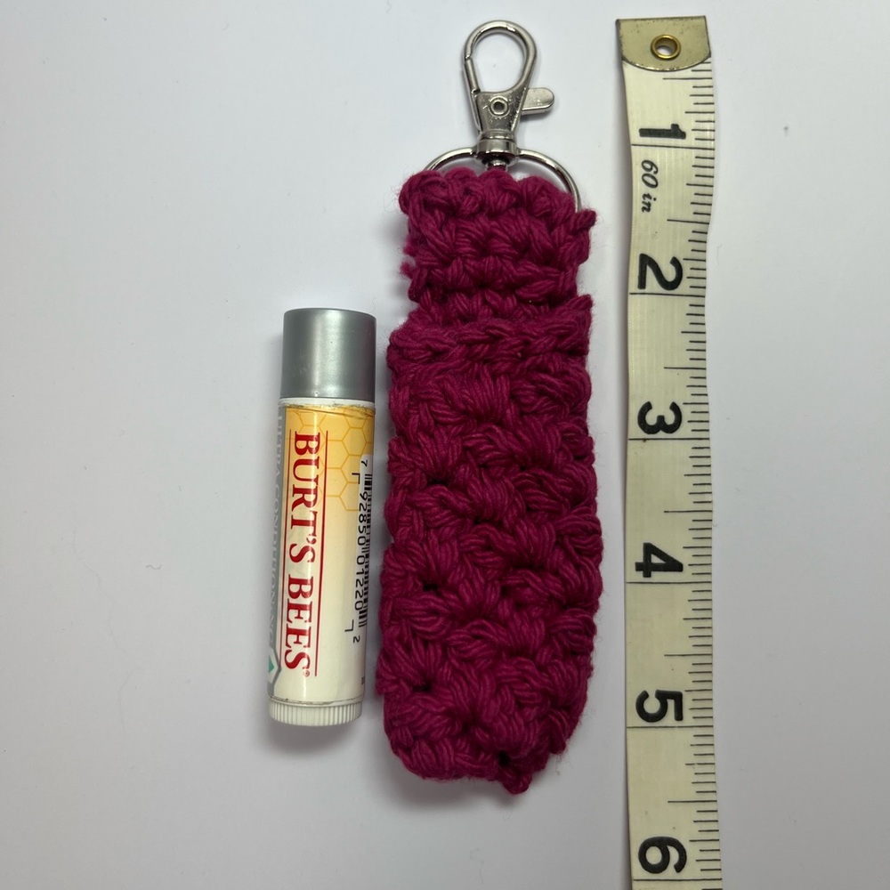 Handmade Crochet Lip Gloss Holder Keychain Approx 5-1/2” long Wine